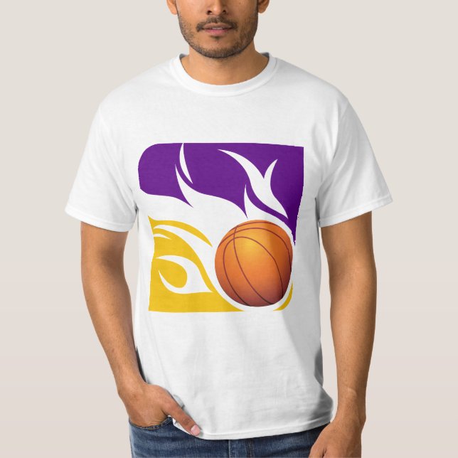 Flaming Basketball Purple and Gold T-Shirt (Front)