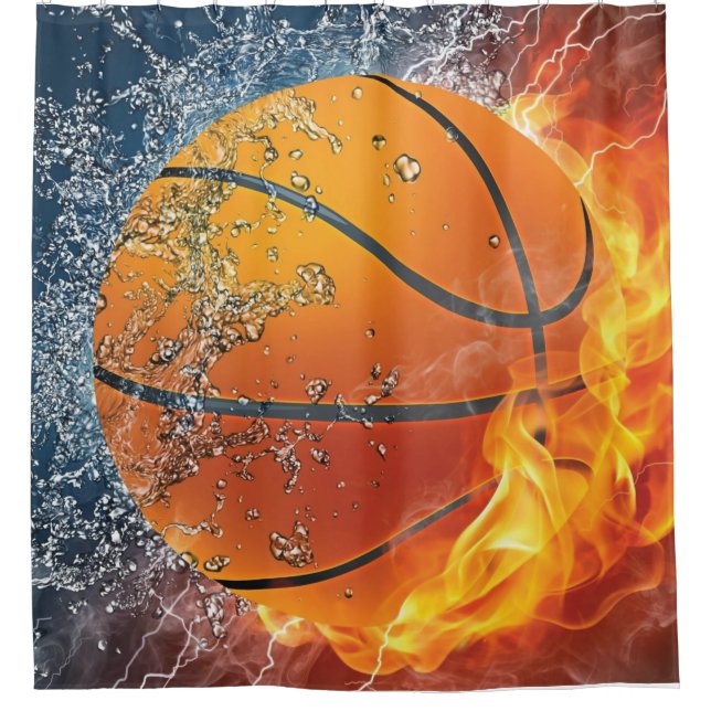 Flaming Basketball Shower Curtain (Front)