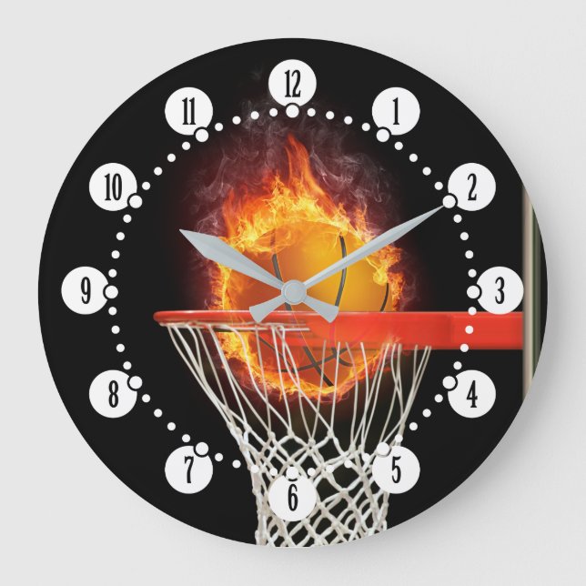 Flaming basketball | Sport Gifts Large Clock (Front)