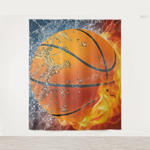 Flaming basketball tapestry