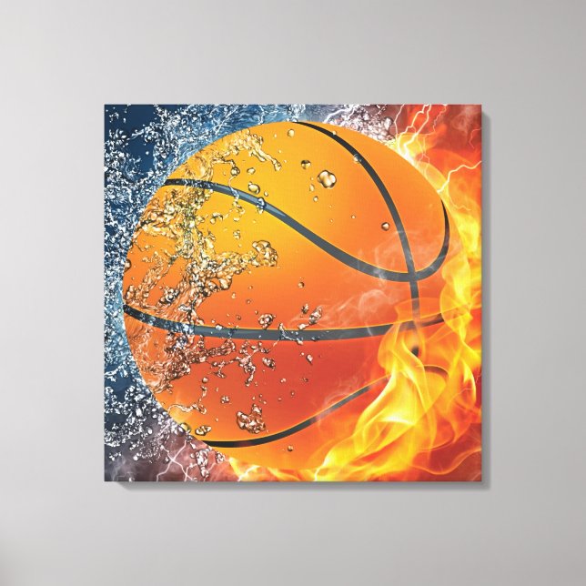Flaming basketball throw pillow canvas print (Front)