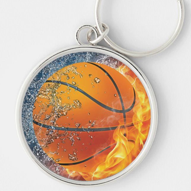 Flaming basketball throw pillow key ring (Front)