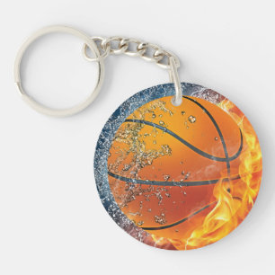Flaming basketball throw pillow key ring