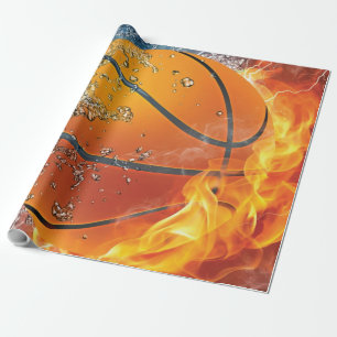 Flaming basketball throw pillow wrapping paper