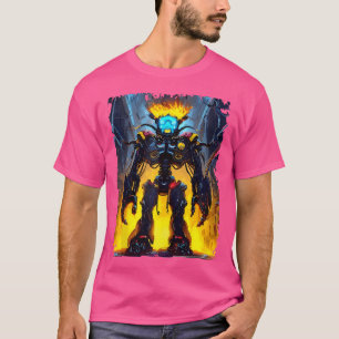 Flaming Battlemech Cyberpunk Sci-Fi Mech Warrior R T-Shirt
