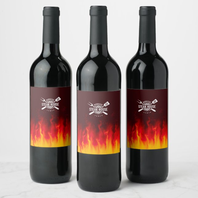 Flaming BBQ — Custom Steak House Wine Label (Bottles)