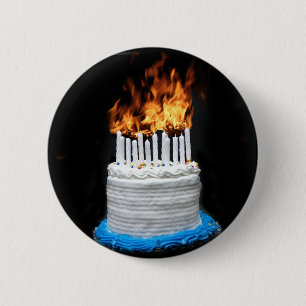 Flaming Birthday Cake 6 Cm Round Badge