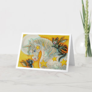 FLAMING BLACK CATS AND HALLOWEEN UNICORN Blank Holiday Card