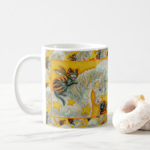 FLAMING BLACK CATS WITH HALLOWEEN UNICORN Colourfu Coffee Mug