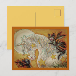 FLAMING BLACK CATS WITH HALLOWEEN UNICORN Colourfu Holiday Postcard