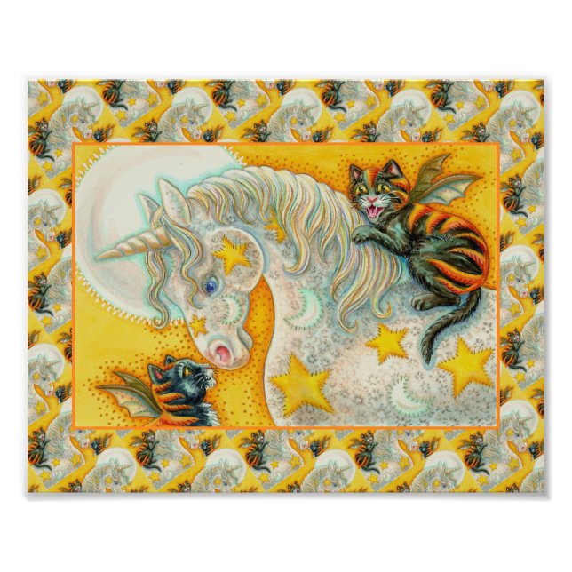 FLAMING BLACK CATS WITH HALLOWEEN UNICORN Colourfu Photo Print (Front)