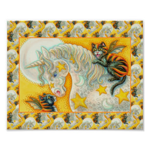 FLAMING BLACK CATS WITH HALLOWEEN UNICORN Colourfu Photo Print