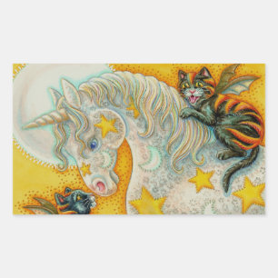 FLAMING BLACK CATS WITH HALLOWEEN UNICORN Colourfu Rectangular Sticker