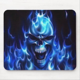 Flaming Blue Skull Mouse Mat