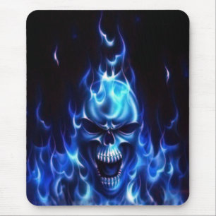 Flaming Blue Skull Mouse Mat