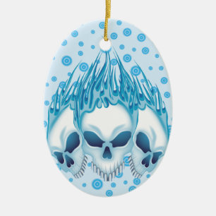 Flaming Blue Skulls Ceramic Tree Decoration