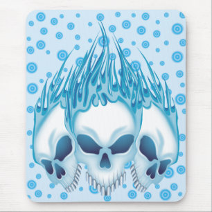 Flaming Blue Skulls Mouse Mat