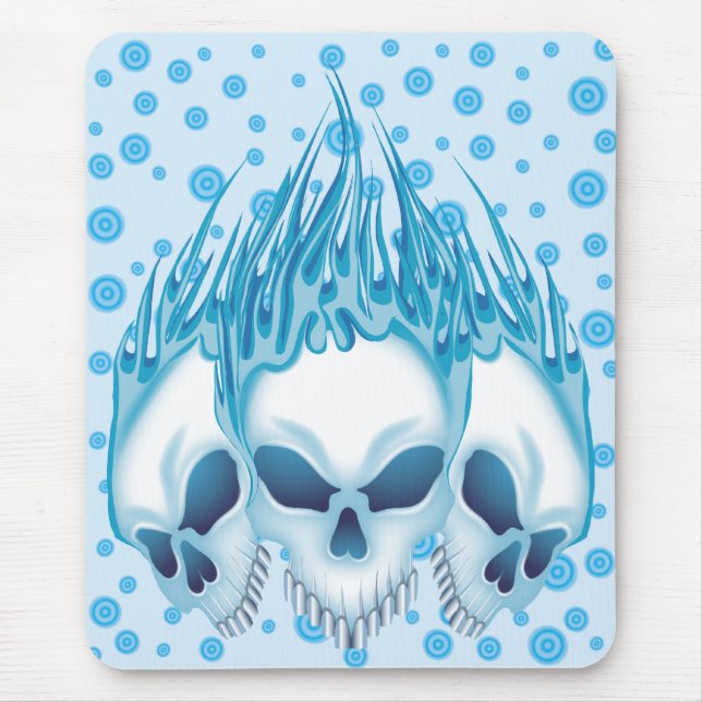 Flaming Blue Skulls Mouse Mat (Front)