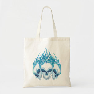 Flaming Blue Skulls Tote Bag