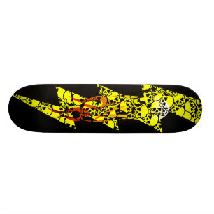 flaming bolt skulls skateboard