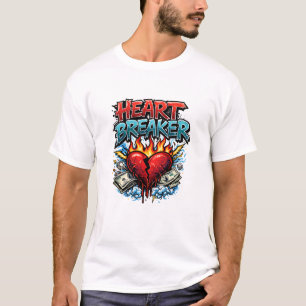 Flaming Broken Heart Street Art Design T-Shirt