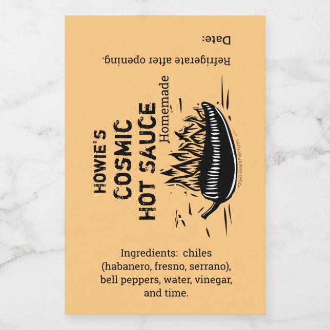 Flaming Chilli Pepper Homemade Hot Sauce Custom Wine Label (Single Label)