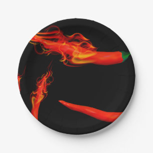 Flaming Chilli Peppers Paper Plate