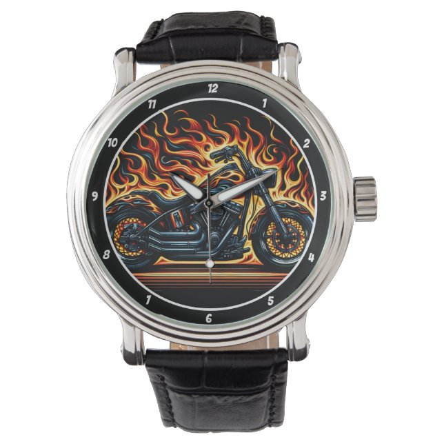 Flaming Chopper, Fiery Watch Face. (Front)