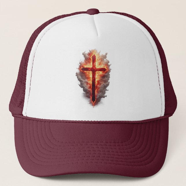  Flaming Christian Cross Trucker Hat (Front)