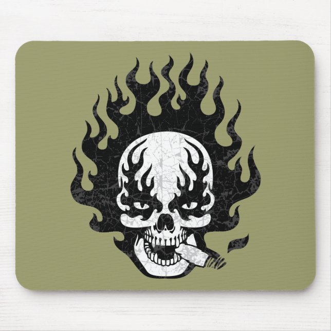 Flaming Cigar Skull -bw Mouse Mat (Front)