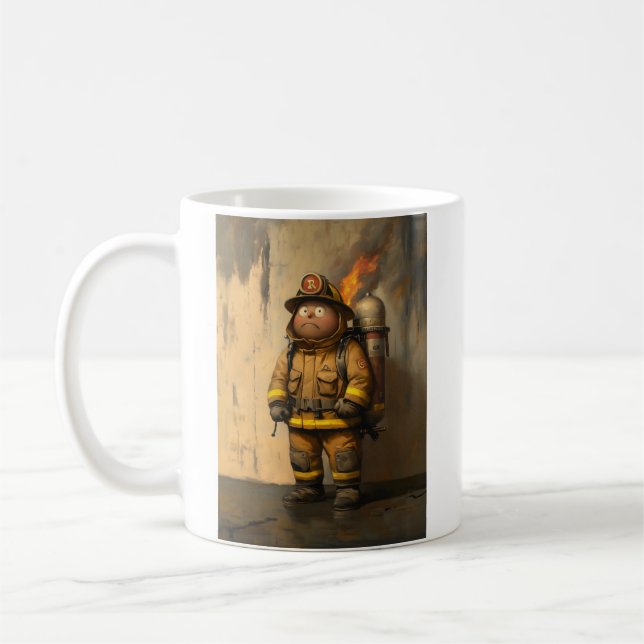 Flaming Concern: The Overwhelmed Firefighter Coffee Mug (Left)