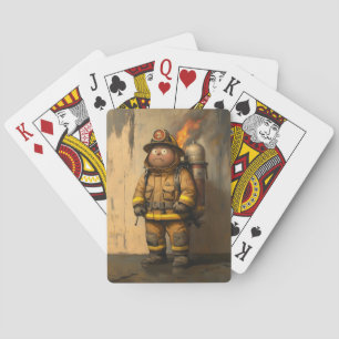 Flaming Concern: The Overwhelmed Firefighter Playing Cards