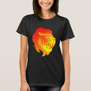 Flaming Cool Lion Head Design T-Shirt