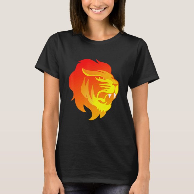 Flaming Cool Lion Head Design T-Shirt (Front)