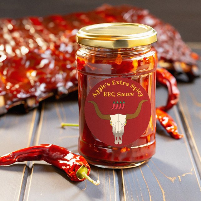 Flaming Cow Skull BBQ Sauce Classic Round Sticker (Creator Uploaded)