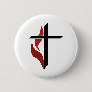 Flaming Cross 6 Cm Round Badge
