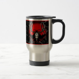 flaming deer skull travel mug