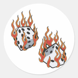 Flaming Dice Classic Round Sticker