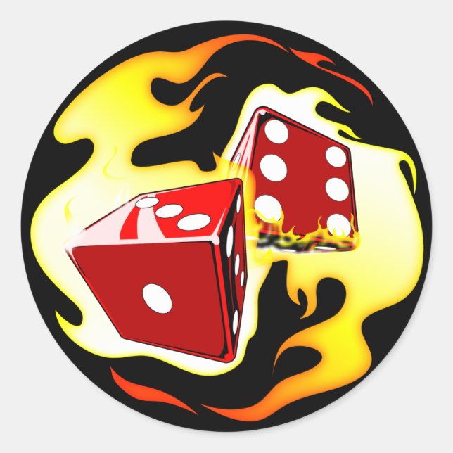 Flaming Dice Classic Round Sticker (Front)