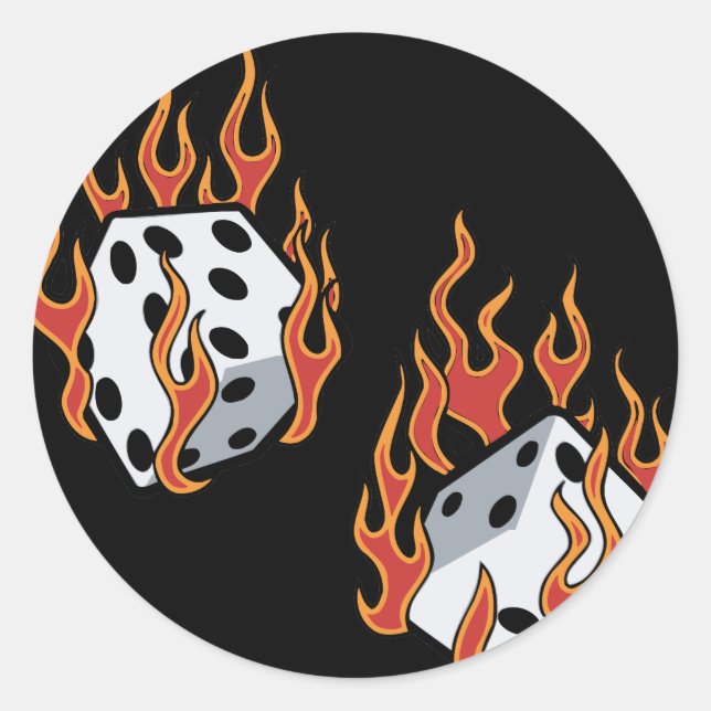 Flaming Dice Classic Round Sticker (Front)
