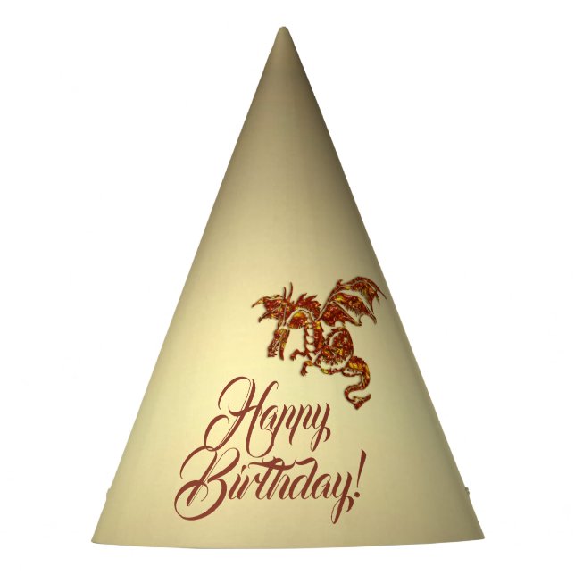 Flaming Dragon Gold Party Hat (Front)