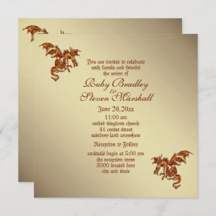  Flaming Dragon Golden 2 Wedding Theme Invitation