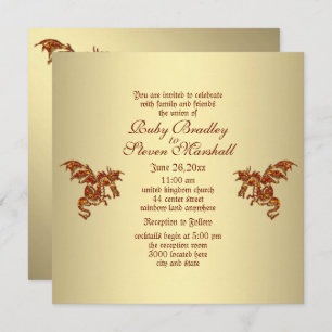Flaming Dragon Golden Fantasy Wedding Theme Invitation