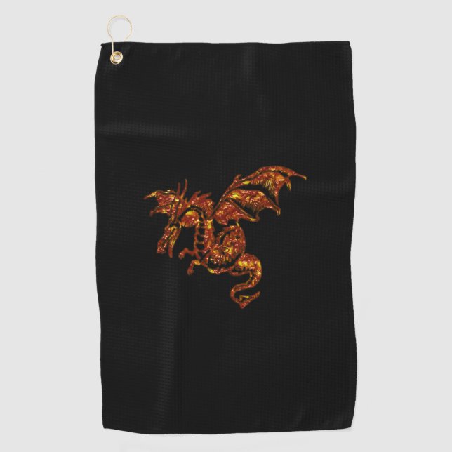 Flaming Dragon on Black Golf Towel (Front)
