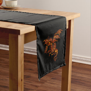 Flaming Dragon on Black Long Table Runner