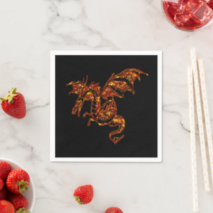 Flaming Dragon on Black Napkin