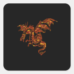 Flaming Dragon on Black Square Sticker