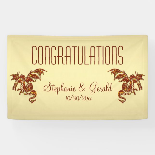 Flaming Dragon on Gold Personal Banner (Horizontal)