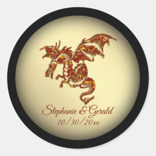Flaming Dragon on Gold Personal Classic Round Sticker