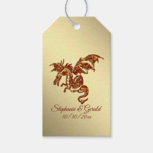 Flaming Dragon on Gold Personal Gift Tags